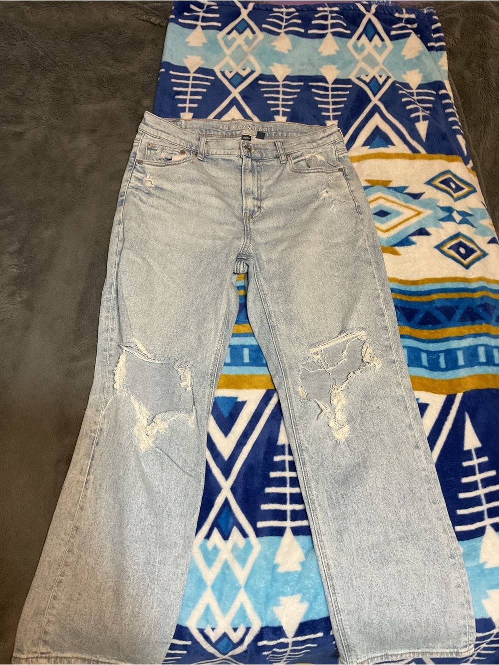 American Eagle Outfitters Light Blue Distressed Flare Jeans
